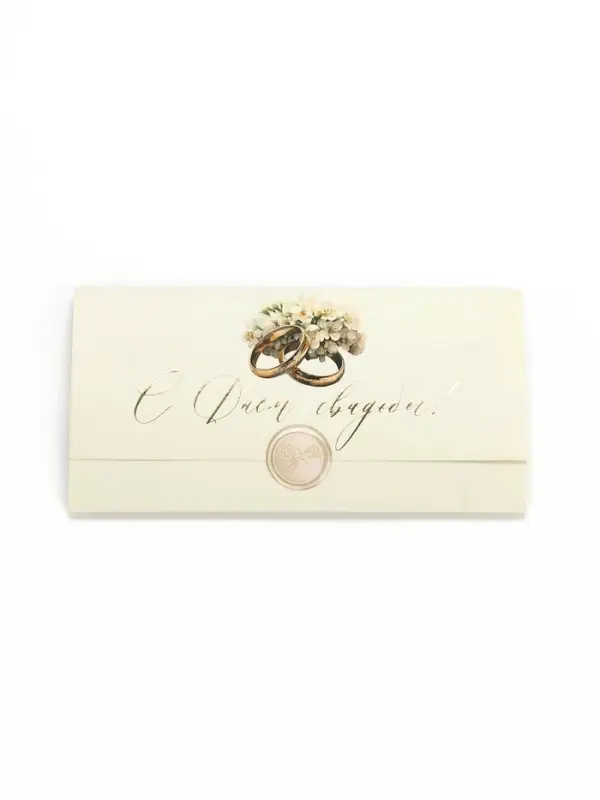 Конверт для денег с наклейкой, &laquo;С днём свадьбы&raquo;, тиснение, 17.5 х 9 см