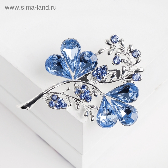 Брошь &laquo;Цветок&raquo; трилистник, цвет голубой в серебре