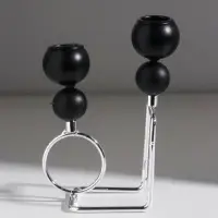 Подсвечник металл,дерево на 2 свечи"Шары.Абстракция"d=2,2 см чёрный и хром11,5х7х16,2 см