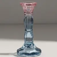 Подсвечник стекло "Градиент. Фактура" розово-голубой d=2,2 см 7х7х15 см