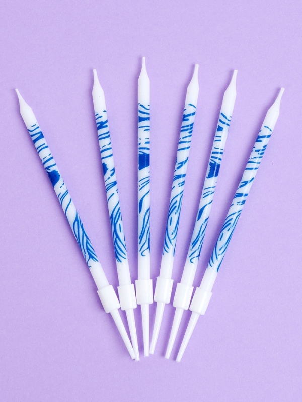 Свечи для торта "Волнистые линии", 6 шт, белый с синим