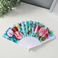 Веер пластик, текстиль "Цветы и узоры" МИКС широкие лопасти, золото 23 см