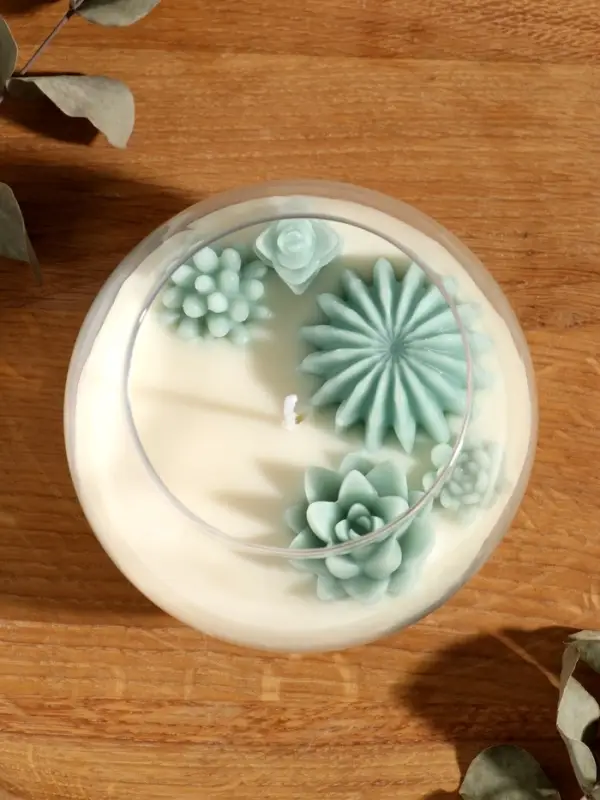 Свеча ароматическая в подсвечнике "Суккуленты" 1 фитиль аромат белый чай 11х11х10 см