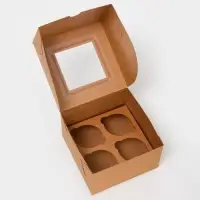 Коробка для 4 мини - капкейка крафт с окном, 13&times;13&times;8 см