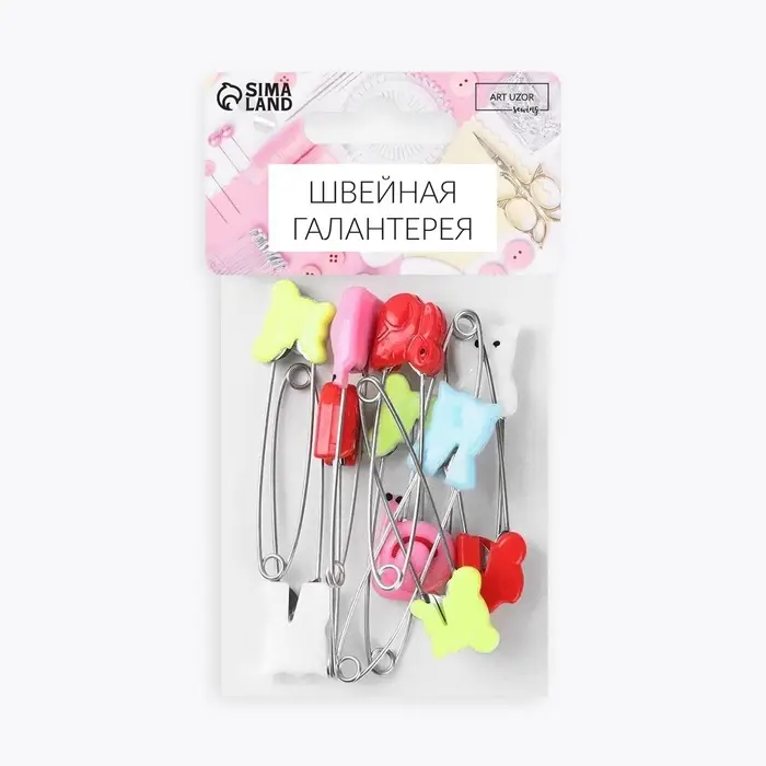 Булавки английские &laquo;Животные&raquo;, безопасные, 60 мм, 10 шт., МИКС