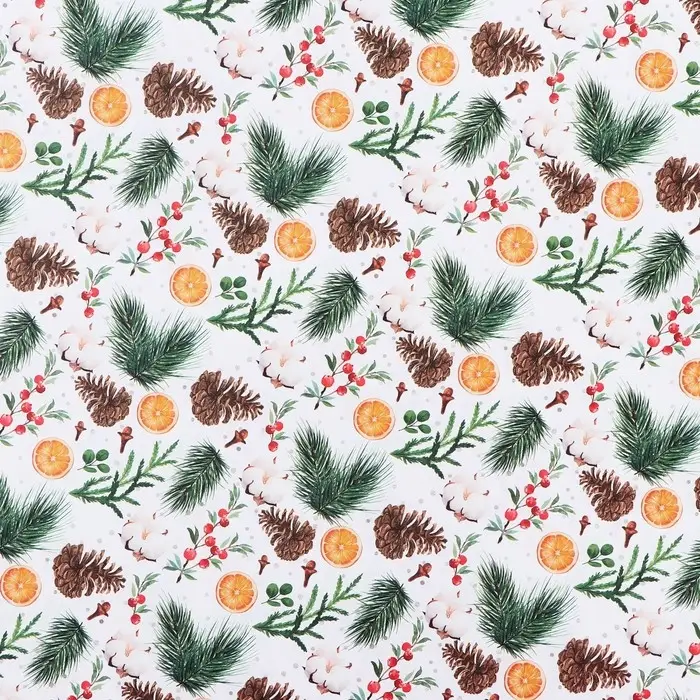 Бумага упаковочная крафтовая &laquo;Шишки и хлопок&raquo;, 50 х 70 см