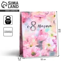 Пакет подарочный ламинированный, упаковка, &laquo;С 8 марта&raquo;, S 12 х 15 х 5.5 см