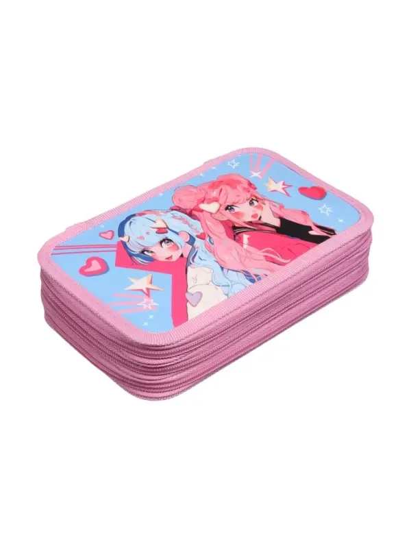 Пенал 3 секции, 125 х 205 х 55 мм, Calligrata 30П26/3 "Аниме подружки", ламинированный картон