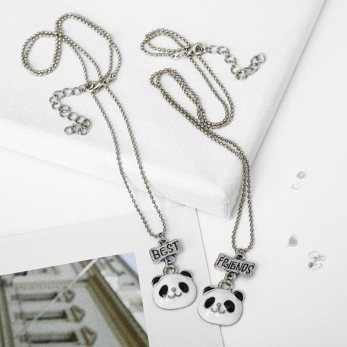 Кулоны &laquo;Неразлучники&raquo; панды, цвет чёрно-белый в серебре, 45 см