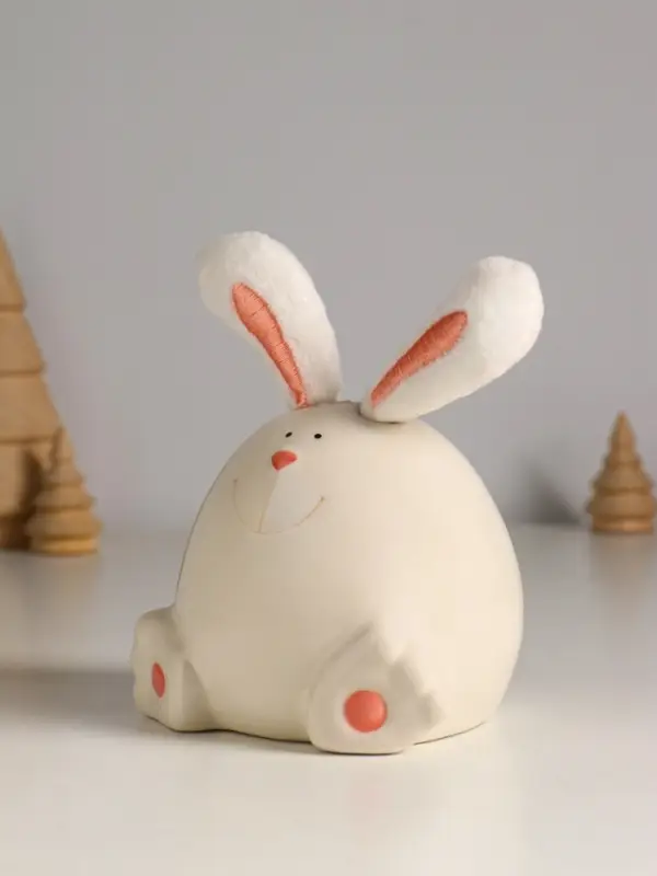 Сувенир керамика, текстиль "Зайчик круглый" белый 9х9,5х12 см