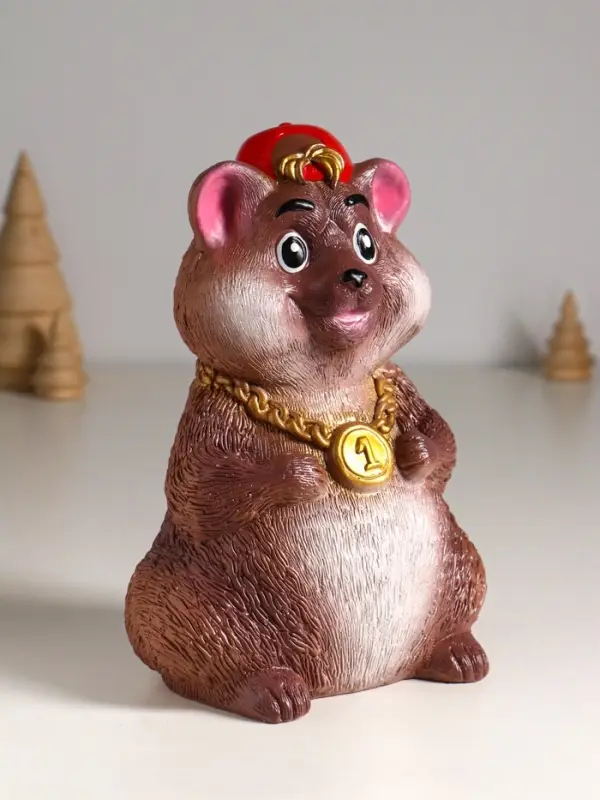 Копилка "Хомяк в кепке" 20 см, коричневый