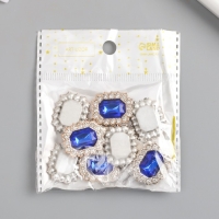 Декор для творчества пластик, стразы "Медальон восьмиугольный" н-р 10 шт синий 1,8х2,4 см