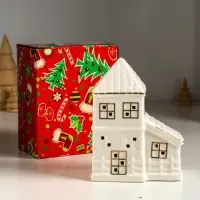 Сувенир керамика свет "Домик с верандой" белый с золотом 9,5х6х12,5 см