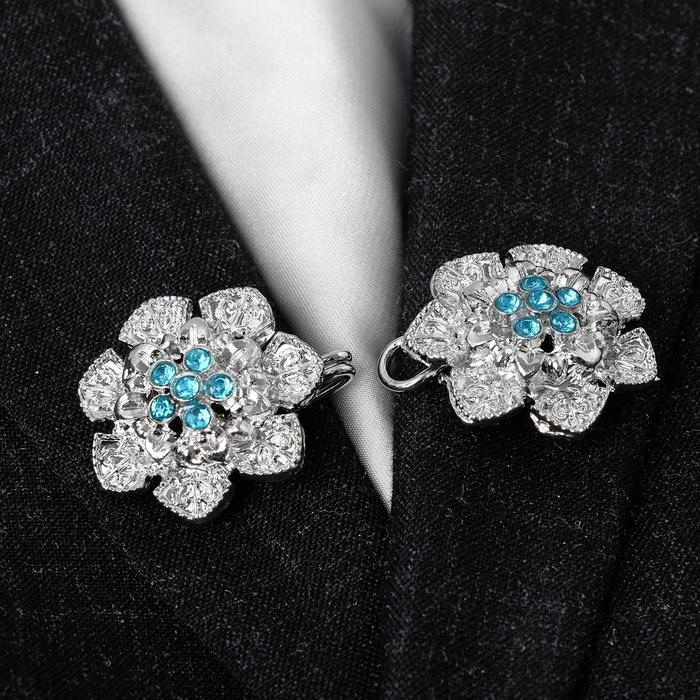 Зажим для кардигана &laquo;Цветок&raquo;, цвет голубой в серебре