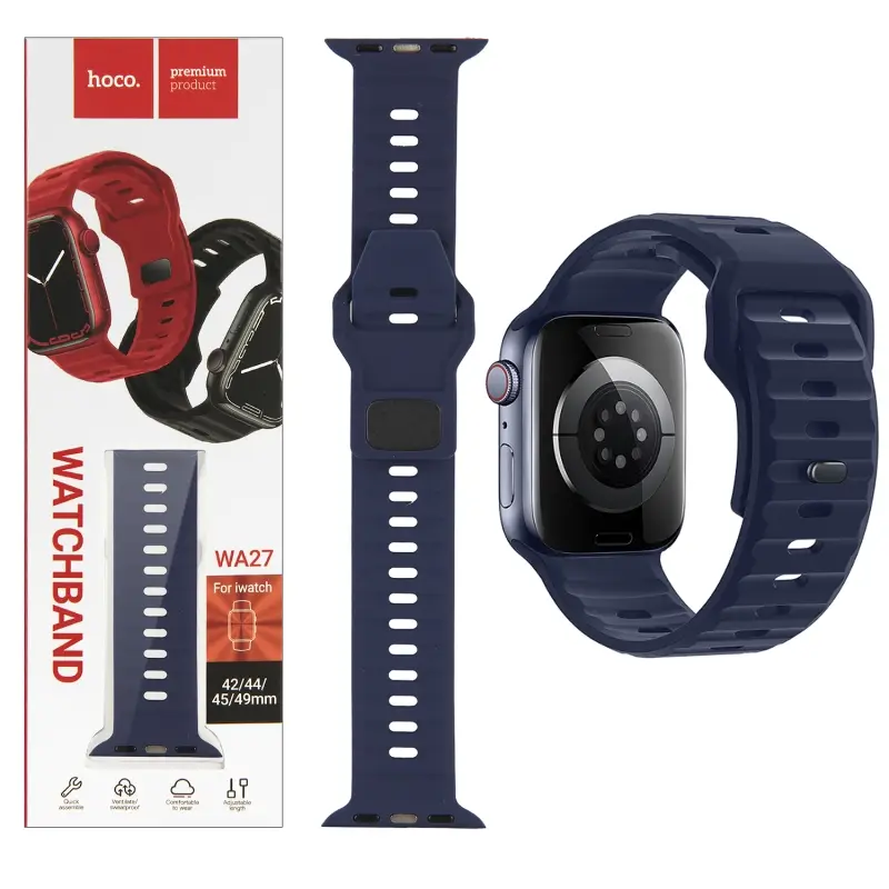 Ремешок для Apl watch 42/44/45/49mm WA27 stepped pattern solid color silicone strap Navy Blue HOCO