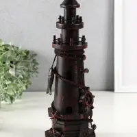 Сувенир интерьерный дерево "Маяк со штурвалом" красно-коричневый 10х10х30 см