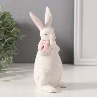 Сувенир керамика "Белый кролик с розовым бантиком" 6х6,5х16 см