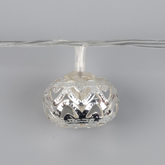 Гирлянда &laquo;Нить&raquo; 4 м с насадками &laquo;Шарик с орнаментом&raquo;, IP20, прозрачная нить, 20 LED, свечение белое, 8 режимов, 220 В