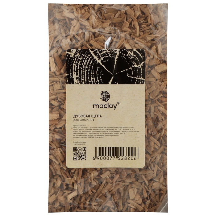Щепа для копчения Maclay &laquo;Дуб&raquo;, 350&plusmn;30 г