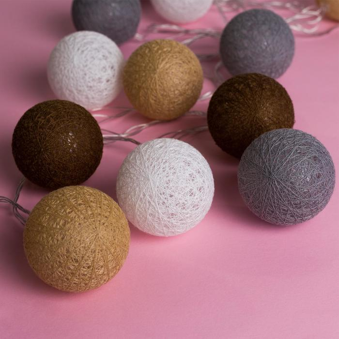 Гирлянда &laquo;Нить&raquo; 5 м с насадками &laquo;Клубки кремовые&raquo;, IP20, прозрачная нить, 20 LED, свечение тёплое белое, 220 В