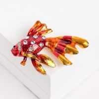 Брошь &laquo;Рыбка&raquo;, цвет красно-золотой в золоте