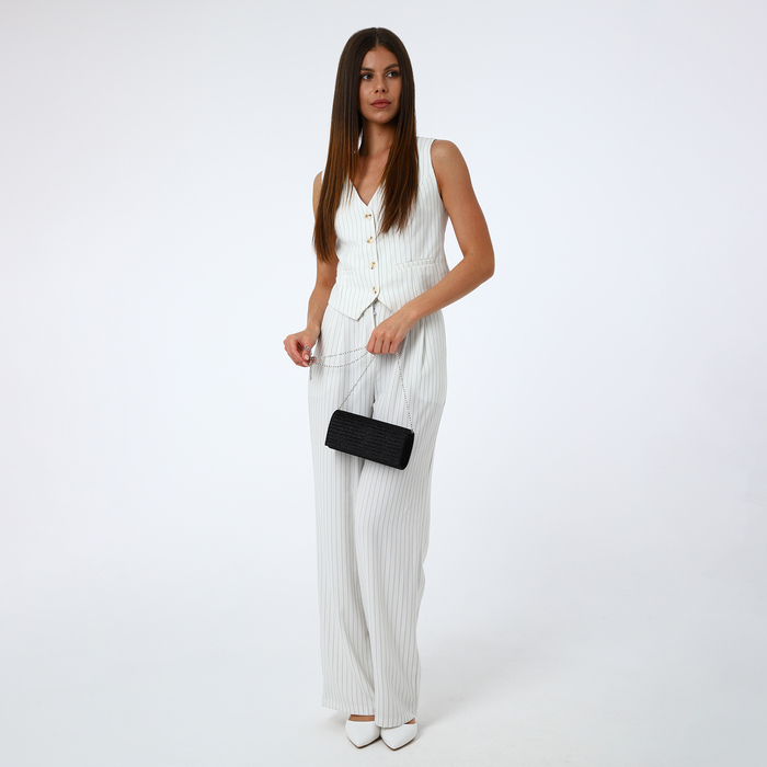 Клатч женский, отдел на клапане, длинная цепь, цвет чёрный