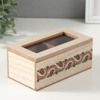 Шкатулка дерево 2 деления "Цветочный узор" 8,8х16,2х7 см