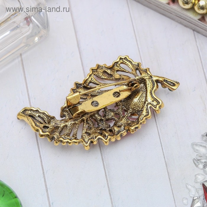 Брошь &laquo;Лист осенний&raquo; ажурный, цветная в чернёном золоте