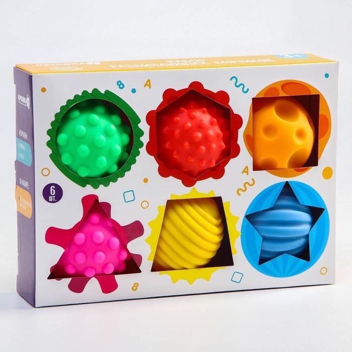 Набор развивающих тактильных мячиков &laquo;Цвета и формы&raquo;, с пищалкой, 6 шт, Крошка Я