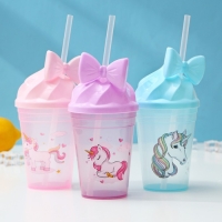 Стакан с трубочкой и крышкой Доляна &laquo;Единорог&raquo;, 450 мл, цвет МИКС