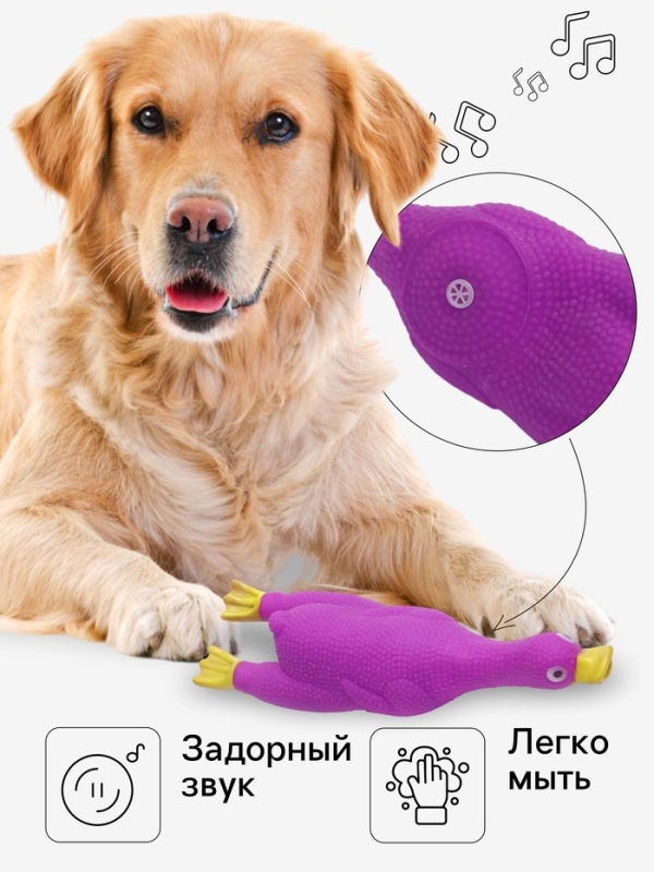 Игрушка пищащая "Летящая утка" для собак, 24 x 7 см, фиолетовая