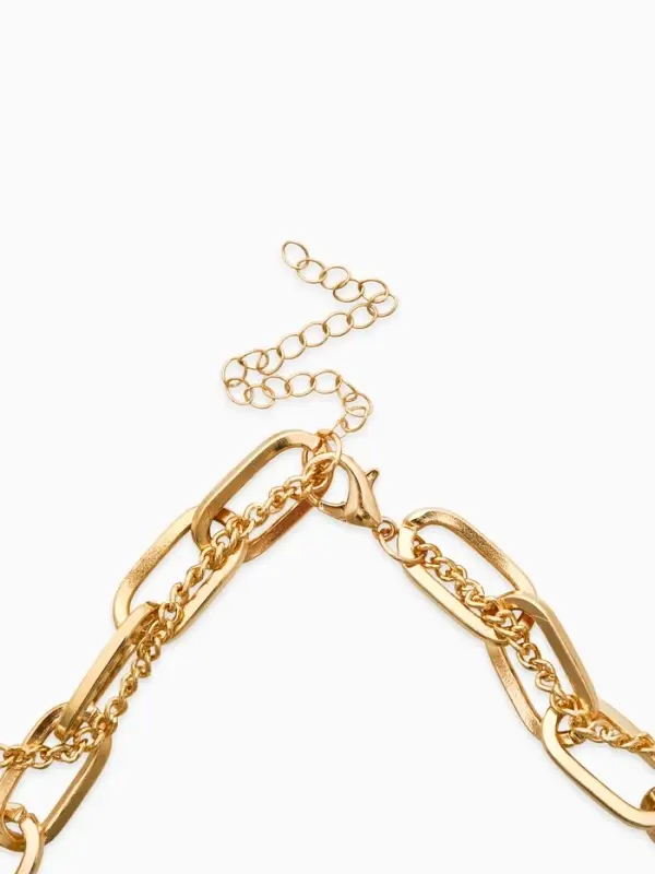 Колье "Жемчуг" борокко, цепь, 2 яруса, цвет белый в золоте