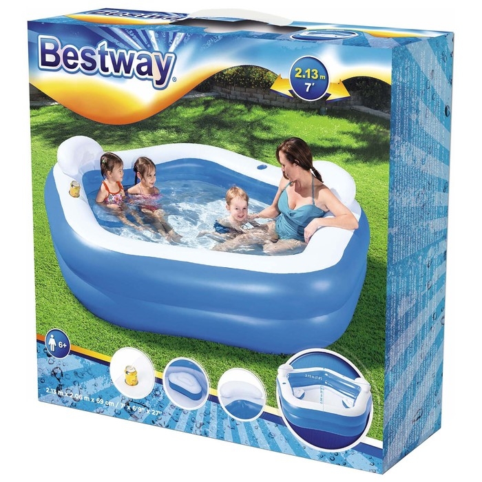 Бассейн надувной Bestway, 213&times;206&times;69 см, с сиденьями и подголовниками, от 6 лет, 54153
