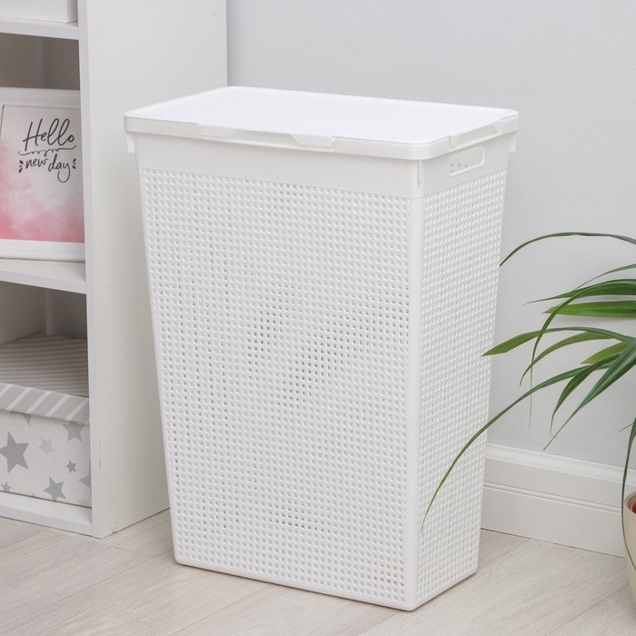 Корзина бельевая с крышкой &laquo;Лофт&raquo;, 50 л, белая