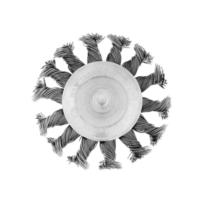 Щетка металлическая для дрели ТУНДРА, со шпилькой, крученая проволока, плоская, 75 мм