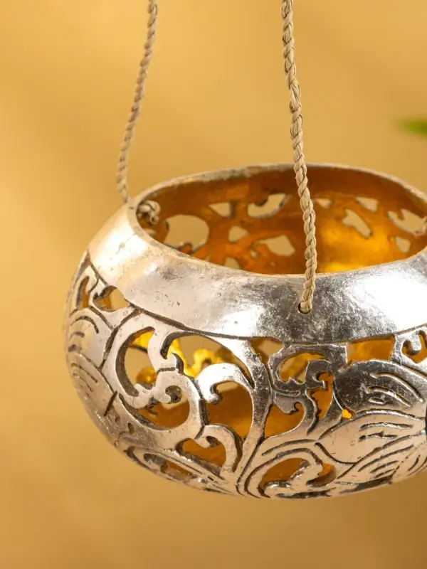 Подсвечник подвесной из кокоса, 10-12 см, серебристый