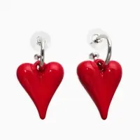 Серьги со съмными элементами "Сердца" вытянутые, цвет красный в серебре