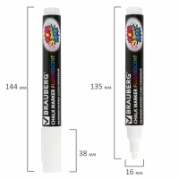 Маркер сухостираемый меловой для гладких поверхностей, 5 мм, BRAUBERG "POP-ART", флуоресцентный белый