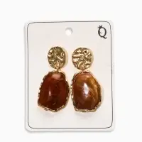 Серьги "Стиль камня", цвет коричневый в золоте