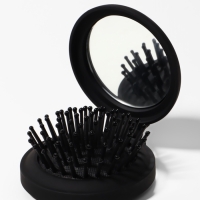 Расчёска массажная &laquo;Классика&raquo;, складная, с зеркалом, 7&times;2.5 см, матовая, чёрная