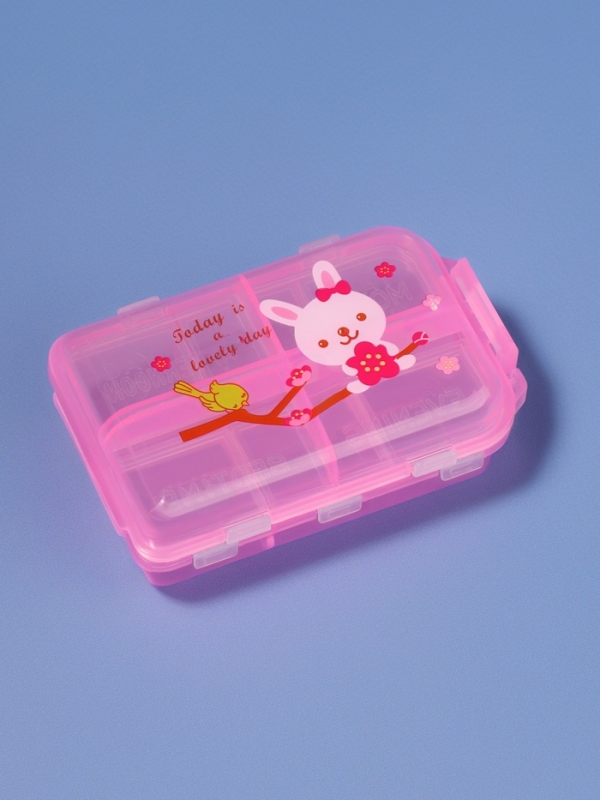 Таблетница, 9,5 &times; 6 &times; 3 см, 10 секций, цвет розовый