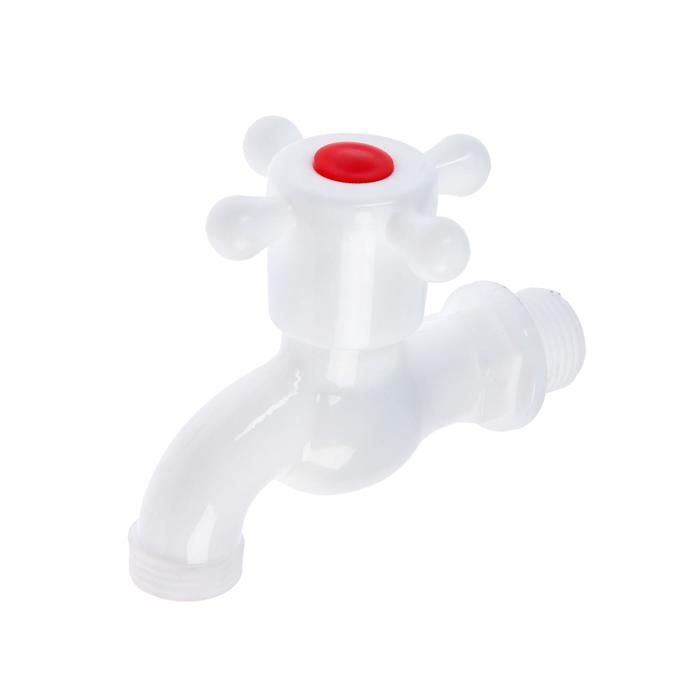 Кран водоразборный ZEIN Z2189, 1/2", с крестовой ручкой, PP, шаровой механизм, белый