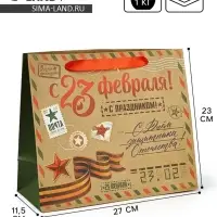 Пакет подарочный крафтовый &laquo;23 февраля&raquo;, ML 23 х 11.5 х 27 см
