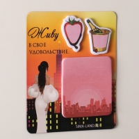 Магнит с блоком для записей и стикерами "Живу в своё удовольствие..." 10х12 см