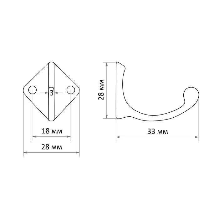 Крючок мебельный ТУНДРА TKO025, однорожковый, бронза, 25 шт