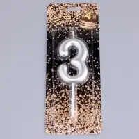 Свеча в торт &laquo;Европейская&raquo;, цифра 3, 6 см, серебро