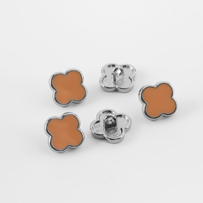 Набор пуговиц на ножке &laquo;Клевер&raquo;, d = 13 мм, 5 шт, цвет серебряный/коричневый