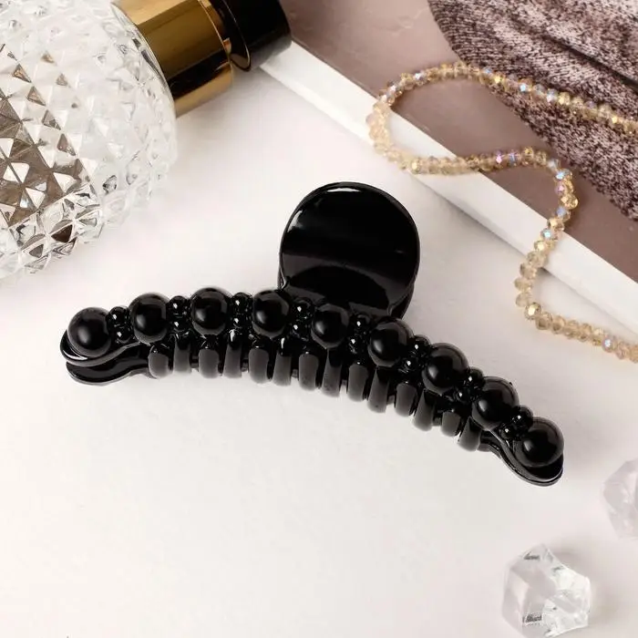 Крабик для волос &laquo;Глянец&raquo;, бусинки дуга, 10.5 см, чёрный