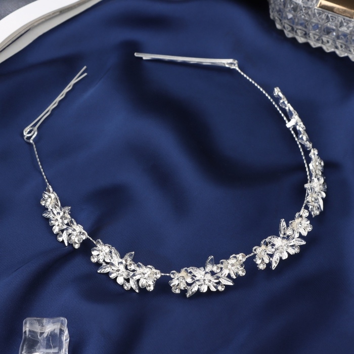 Аксессуар для волос "Джуди" лепестки галант, 26 см, серебро