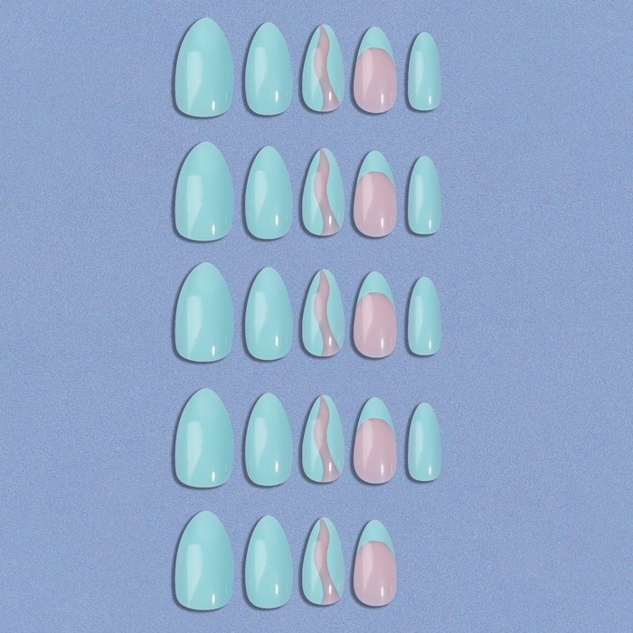 Накладные ногти &laquo;Freshness&raquo;, 24 шт, с клеевыми пластинами, форма миндаль, цвет голубой/розовый